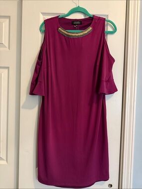 Rue De La Paix Cold-Shoulder Dress with Beaded Neckline - Magenta NWT 8